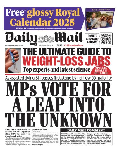 Daily Mail Newspaper Front Page (UK) for 30 November 2024