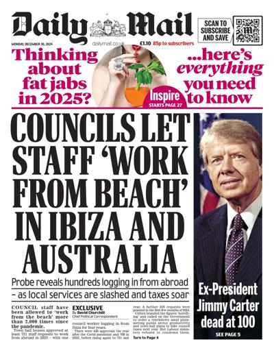 Daily Mail Newspaper Front Page (UK) for 30 December 2024