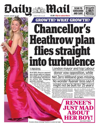 Daily Mail Newspaper Front Page (UK) for 30 January 2025