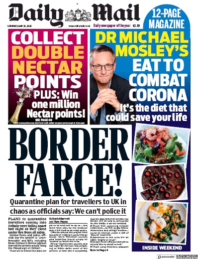 Daily Mail Newspaper Front Page (UK) for 30 May 2020