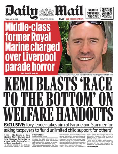 Daily Mail Newspaper Front Page (UK) for 30 May 2025