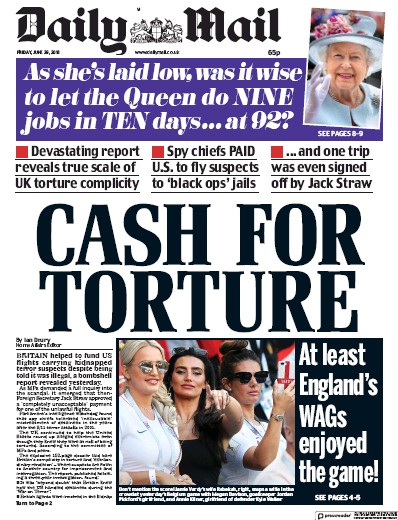 Daily Mail Newspaper Front Page (UK) for 30 June 2018