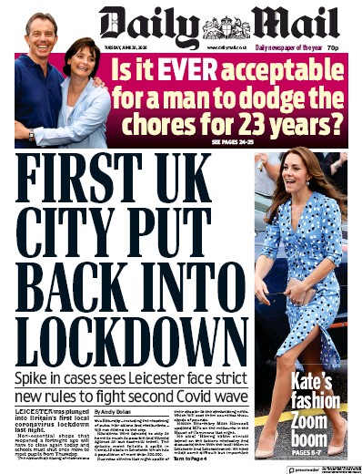 Daily Mail Newspaper Front Page (UK) for 30 June 2020