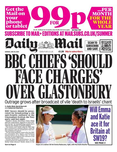 Daily Mail Newspaper Front Page (UK) for 30 June 2025