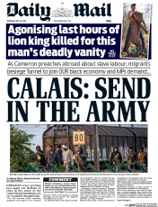 Daily Mail (UK) Newspaper Front Page for 30 July 2015