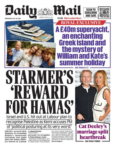 Daily Mail Newspaper Front Page (UK) for 30 July 2025