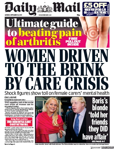 Daily Mail Newspaper Front Page (UK) for 30 September 2019