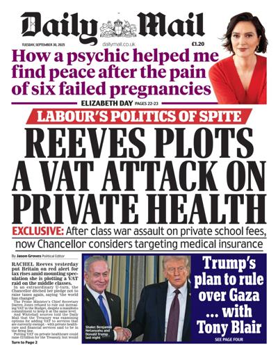 Daily Mail Newspaper Front Page (UK) for 30 September 2025