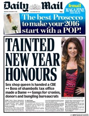 Daily Mail (UK) Newspaper Front Page for 31 December 2015