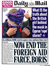 Daily Mail (UK) Newspaper Front Page for 31 December 2019