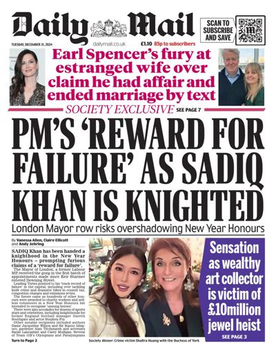 Daily Mail Newspaper Front Page (UK) for 31 December 2024