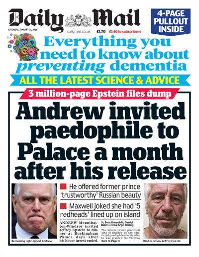 Daily Mail Newspaper Front Page (UK) for 31 January 2026