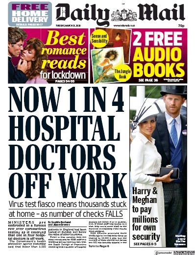 Daily Mail Newspaper Front Page (UK) for 31 March 2020