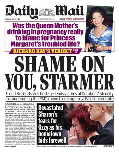 Daily Mail Newspaper Front Page (UK) for 31 July 2025