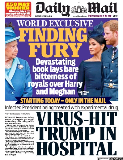 Daily Mail Newspaper Front Page (UK) for 3 October 2020