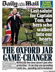 Daily Mail (UK) Newspaper Front Page for 3 February 2021