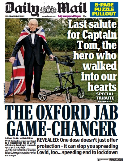 Daily Mail Newspaper Front Page (UK) for 3 February 2021