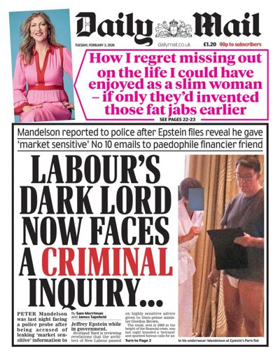Daily Mail Newspaper Front Page (UK) for 3 February 2026