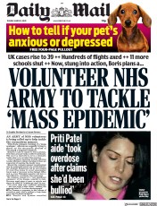 Daily Mail (UK) Newspaper Front Page for 3 March 2020