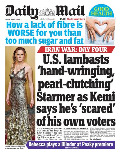 Daily Mail Newspaper Front Page (UK) for 3 March 2026
