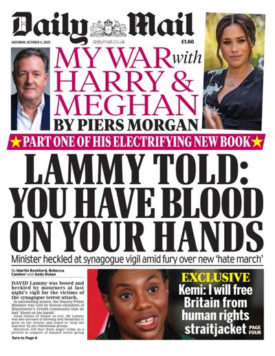 Daily Mail Newspaper Front Page (UK) for 4 October 2025