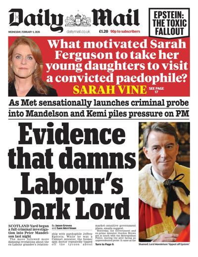 Daily Mail Newspaper Front Page (UK) for 4 February 2026