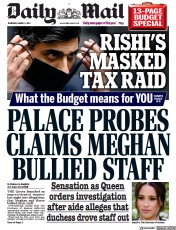 Daily Mail (UK) Newspaper Front Page for 4 March 2021