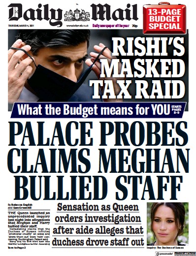 Daily Mail Newspaper Front Page (UK) for 4 March 2021