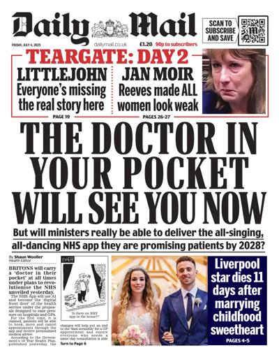 Daily Mail Newspaper Front Page (UK) for 4 July 2025