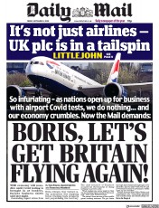 Daily Mail (UK) Newspaper Front Page for 4 September 2020