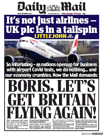 Daily Mail Newspaper Front Page (UK) for 4 September 2020