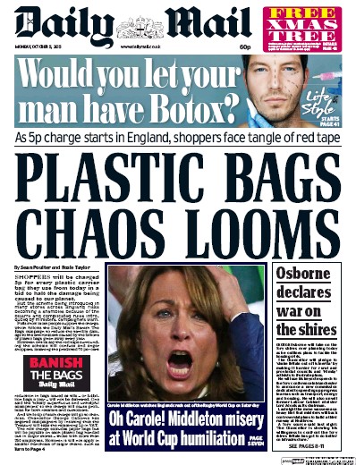 Daily Mail Newspaper Front Page (UK) for 5 October 2015