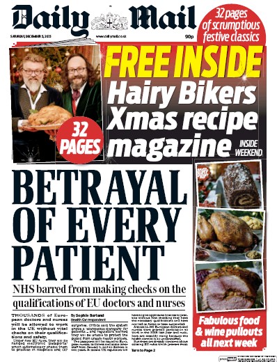 Daily Mail Newspaper Front Page (UK) for 5 December 2015