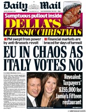 Daily Mail (UK) Newspaper Front Page for 5 December 2016