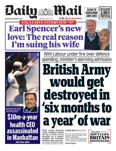 Daily Mail Newspaper Front Page (UK) for 5 December 2024