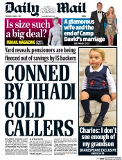 Daily Mail (UK) Newspaper Front Page for 5 March 2015