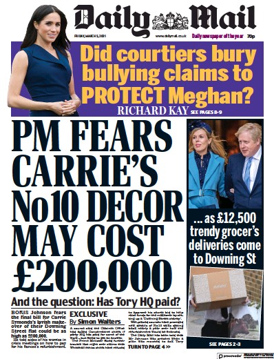 Daily Mail Newspaper Front Page (UK) for 5 March 2021