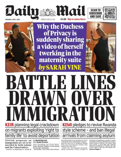 Daily Mail Newspaper Front Page (UK) for 5 June 2025