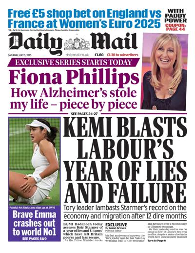 Daily Mail Newspaper Front Page (UK) for 5 July 2025