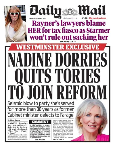 Daily Mail Newspaper Front Page (UK) for 5 September 2025