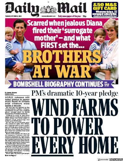 Daily Mail Newspaper Front Page (UK) for 6 October 2020