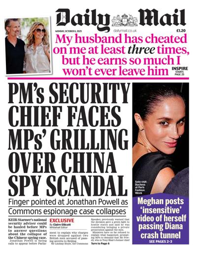 Daily Mail Newspaper Front Page (UK) for 6 October 2025