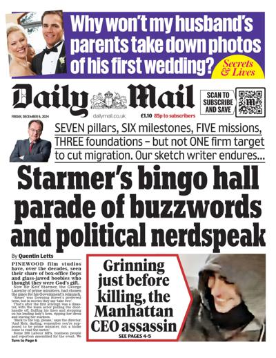 Daily Mail Newspaper Front Page (UK) for 6 December 2024