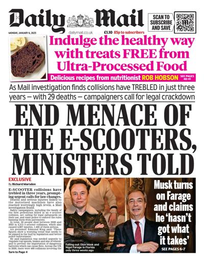 Daily Mail Newspaper Front Page (UK) for 6 January 2025