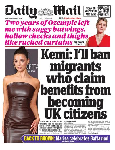 Daily Mail Newspaper Front Page (UK) for 6 February 2025