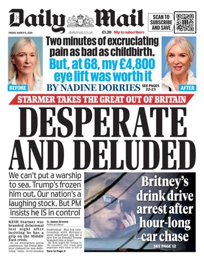 Daily Mail Newspaper Front Page (UK) for 6 March 2026