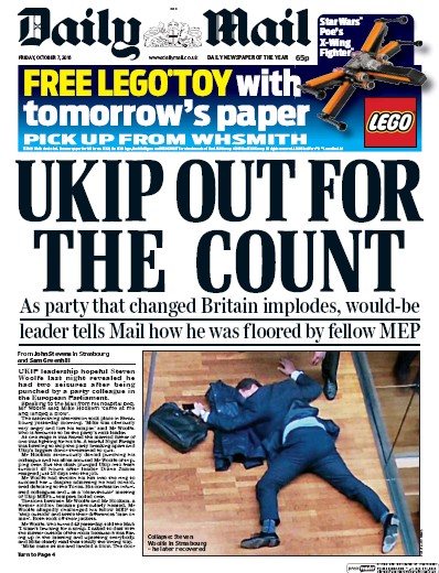 Daily Mail Newspaper Front Page (UK) for 7 October 2016