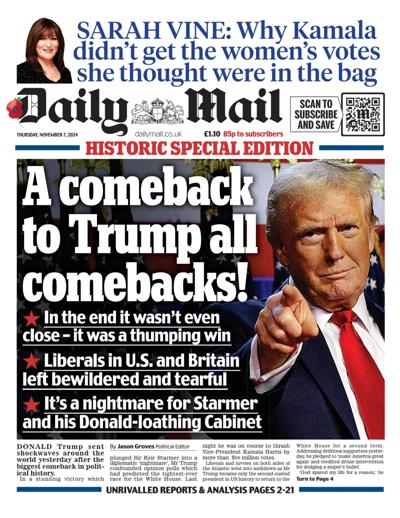 Daily Mail Newspaper Front Page (UK) for 7 November 2024