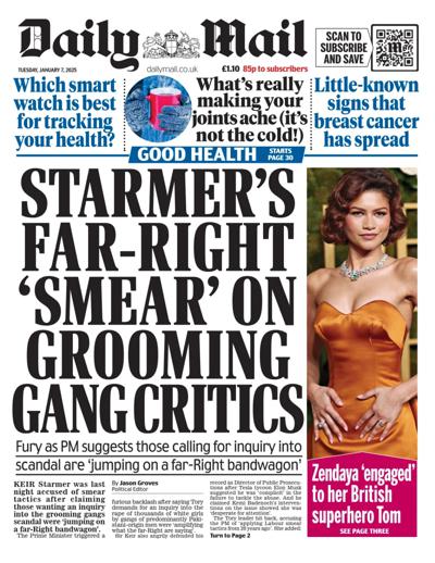 Daily Mail Newspaper Front Page (UK) for 7 January 2025