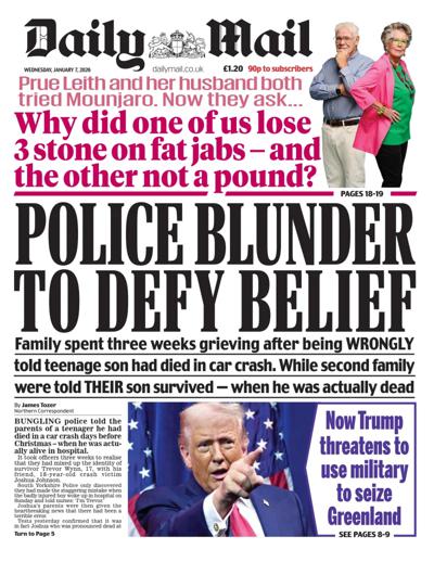 Daily Mail Newspaper Front Page (UK) for 7 January 2026
